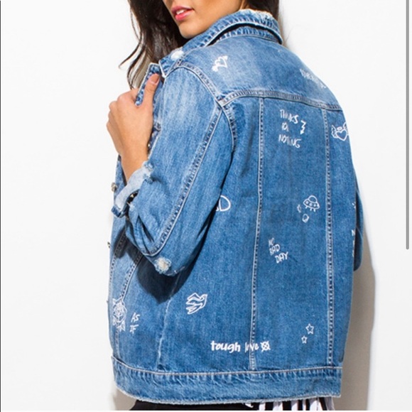 Jackets & Blazers - Graphic print oversized Jean jacket